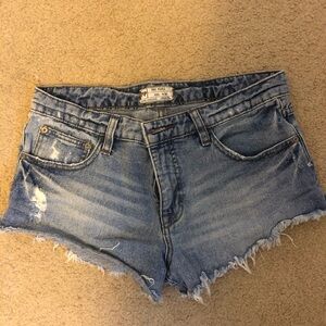 Free People Blue Distressed Jean Shorts